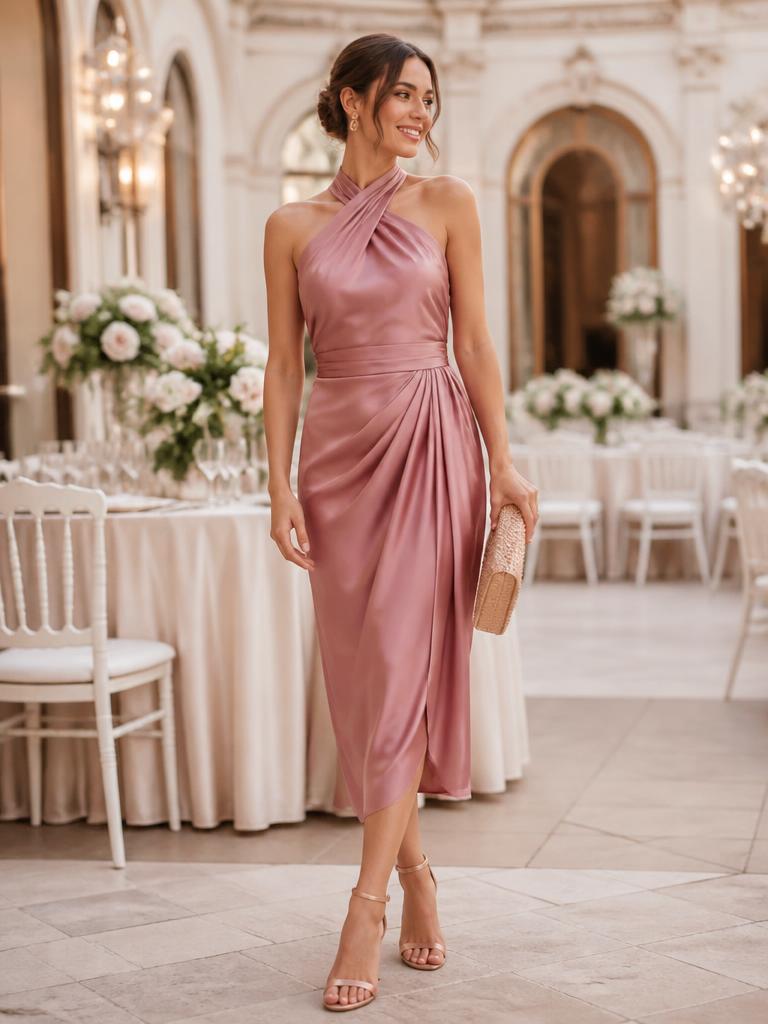 Exemplo de vestido midi rosé para convidadas